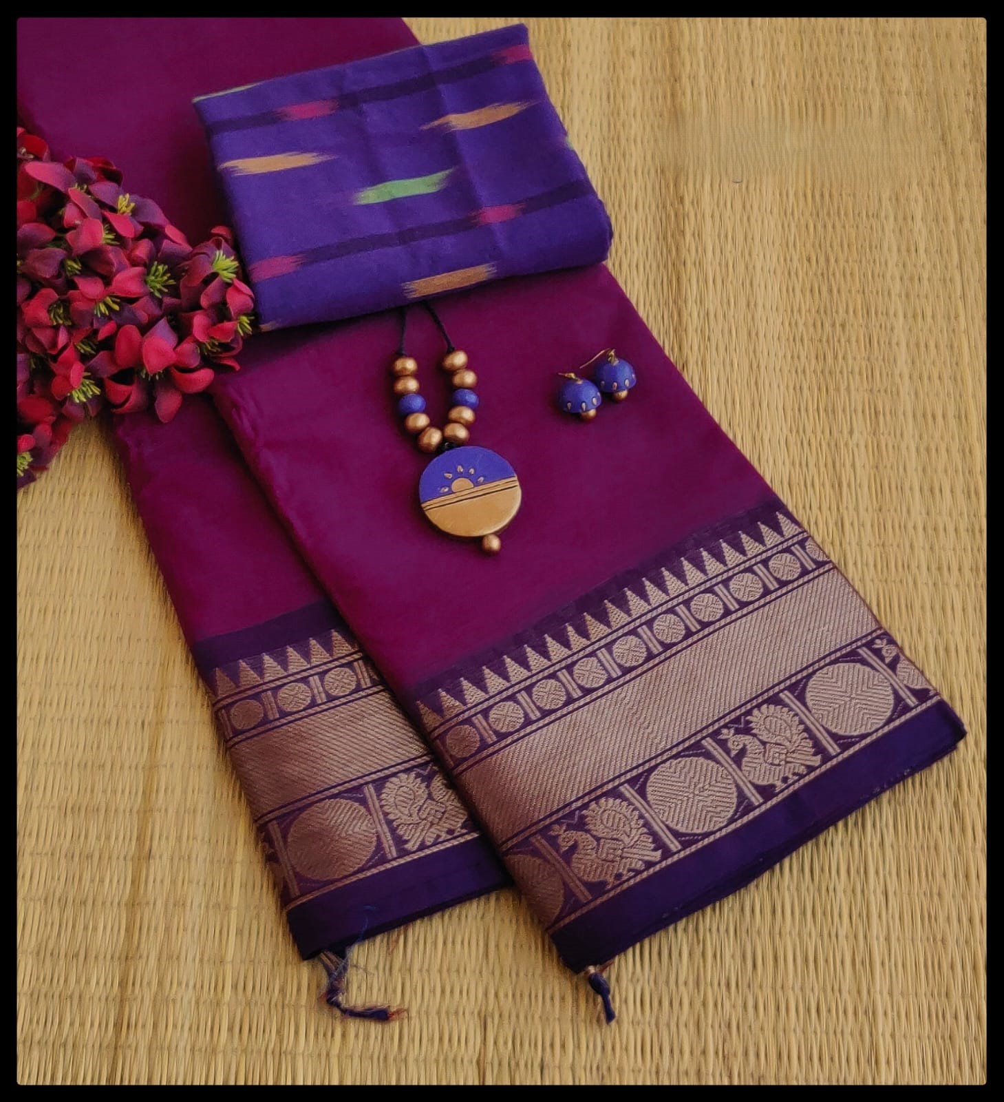 Royal Blue Zari Border Chettinad Cotton Saree